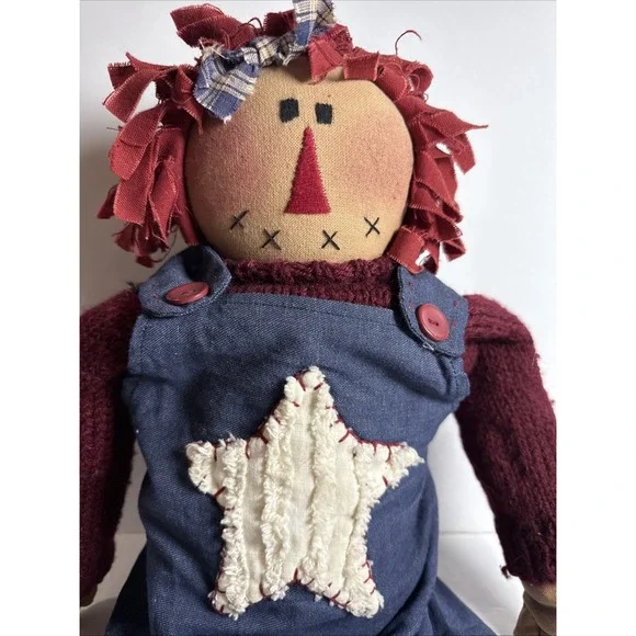 Vintage Country Rag Doll Handmade 26" Long Denim Dress Raggedy Ann Americana - Picture 2 of 4